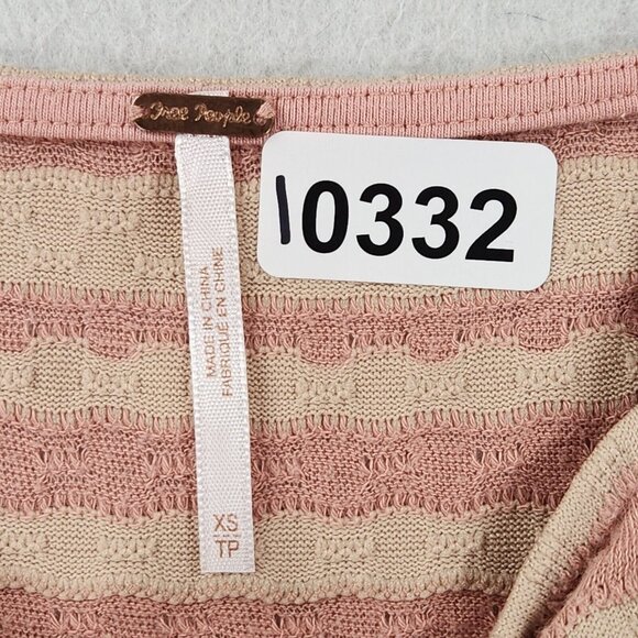 Free People Shirt Womens Extra Small Pink Cream Striped Peplum Tank Top Knit - Picture 8 of 13